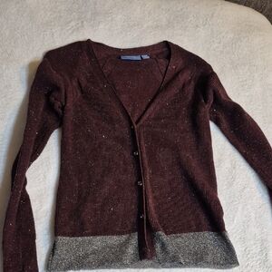 Simply Vera Vera Wang Burgundy V-Neck Cardigan with Metallic Hem Sz. XS